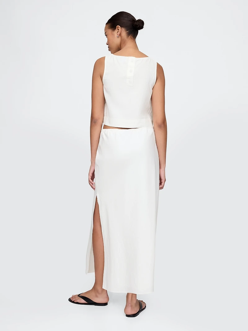Linen-Blend Midi Skirt