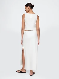 Linen-Blend Midi Skirt