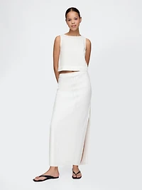 Linen-Blend Midi Skirt