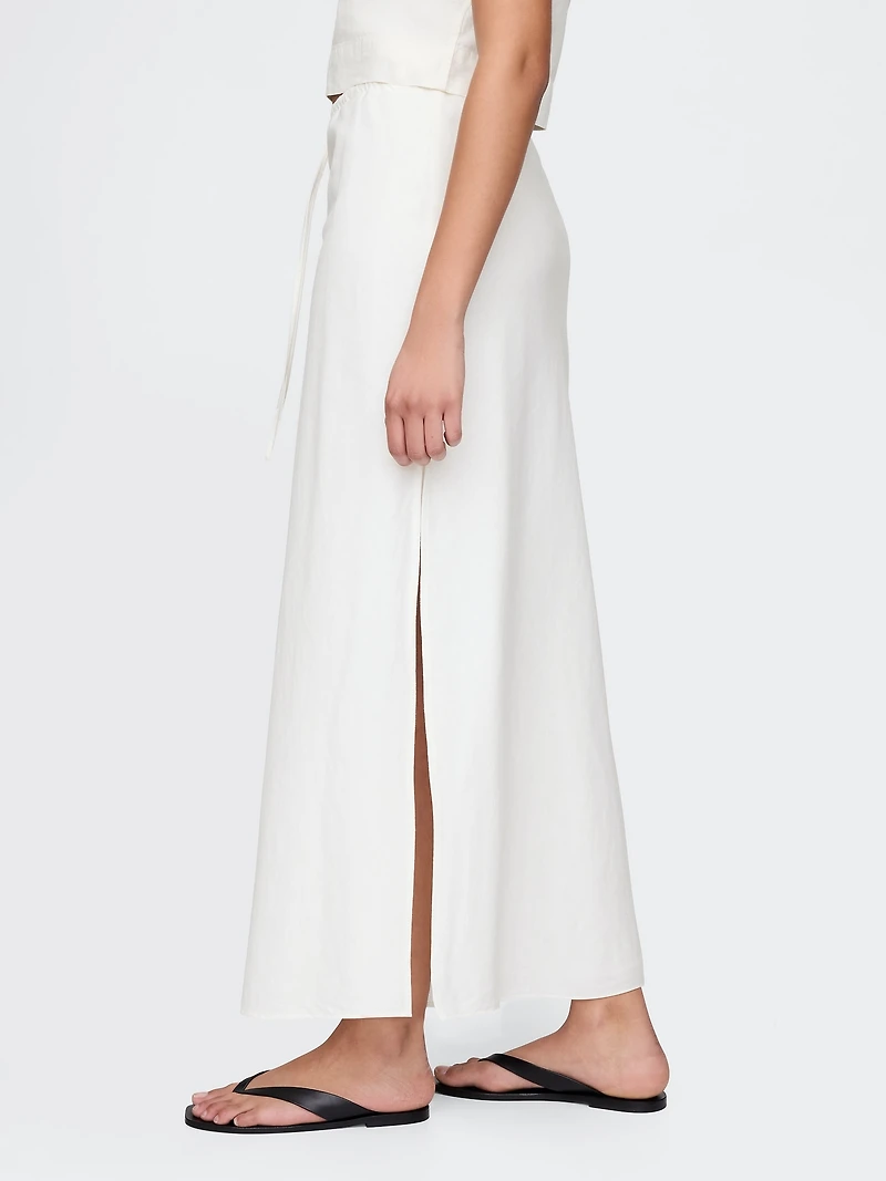 Linen-Blend Midi Skirt