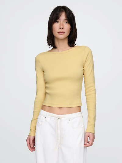 Heavyweight Rib Boatneck Crop T-Shirt