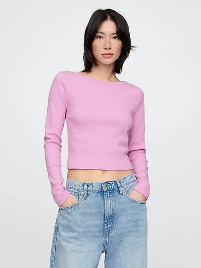 Heavyweight Rib Boatneck Crop T-Shirt