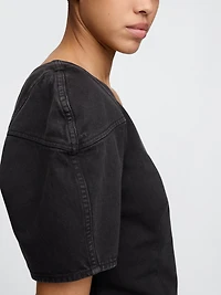 Denim Barrel-Sleeve Crop Shirt