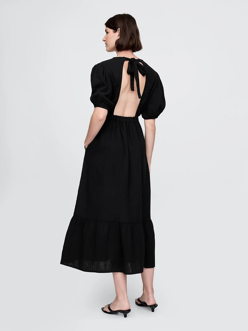 Cotton Gauze Open-Back Midi Dress