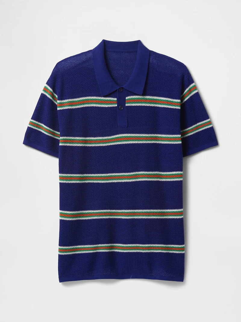 Textured Crochet Polo Shirt Sweater