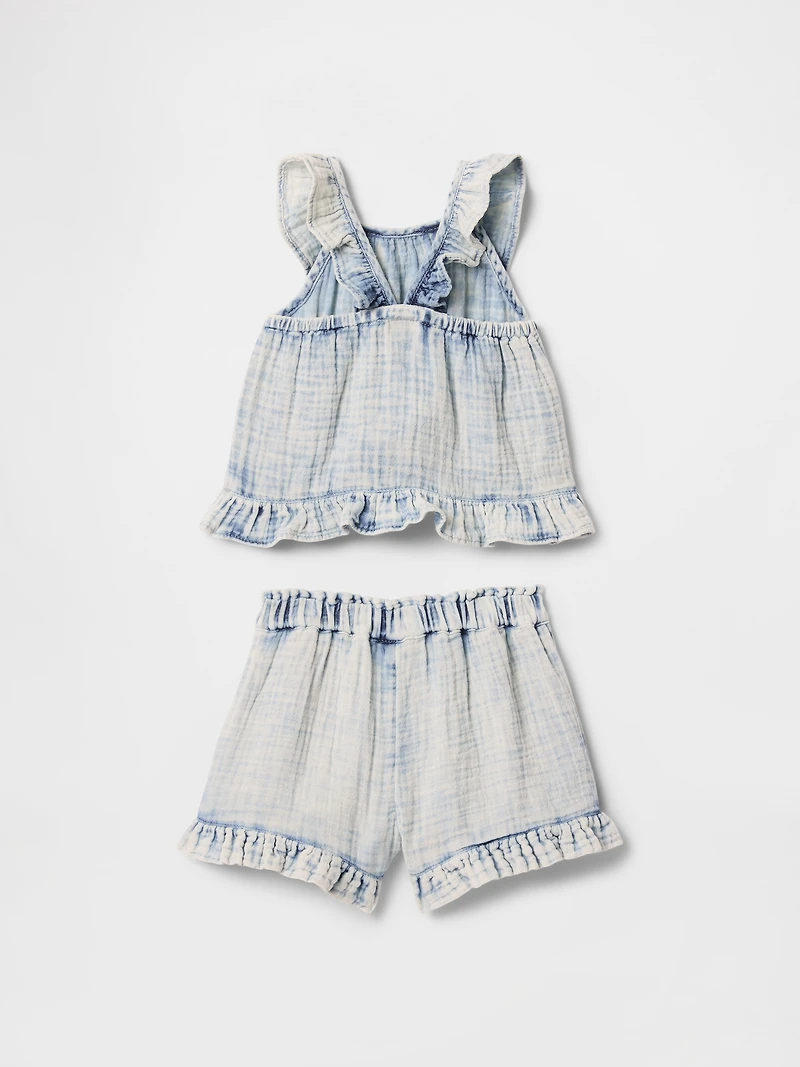 Baby & Toddler Crinkle Gauze Denim Ruffle Set