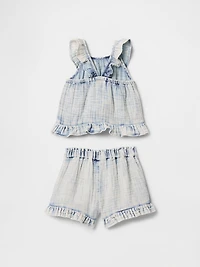 Baby & Toddler Crinkle Gauze Denim Ruffle Set
