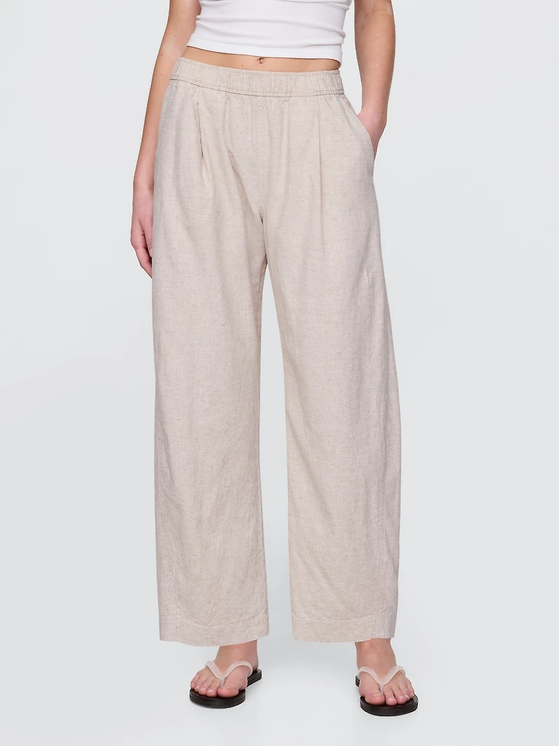 Mid Rise Linen-Blend Easy Barrel Pants