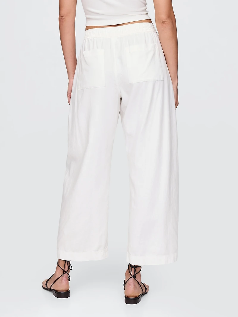 Mid Rise Linen-Blend Easy Barrel Pants
