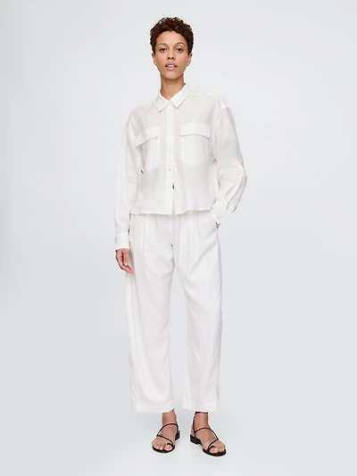 Mid Rise Linen-Blend Easy Barrel Pants