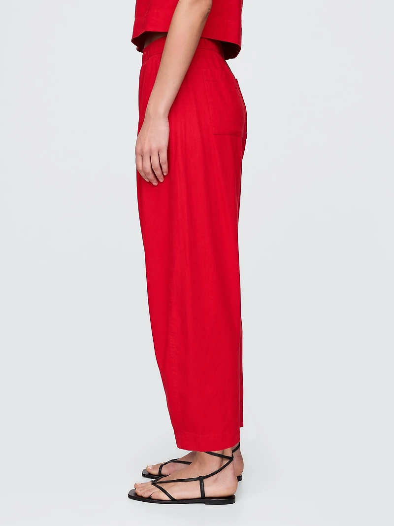 Mid Rise Linen-Blend Easy Barrel Pants