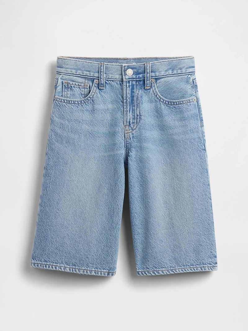 Kids Mid Rise Longline Denim Shorts