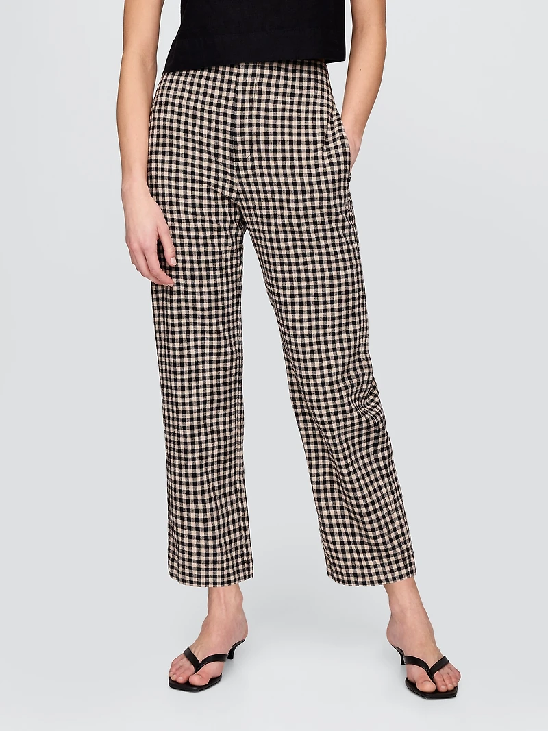 Linen-Blend Relaxed Straight Ankle Pants
