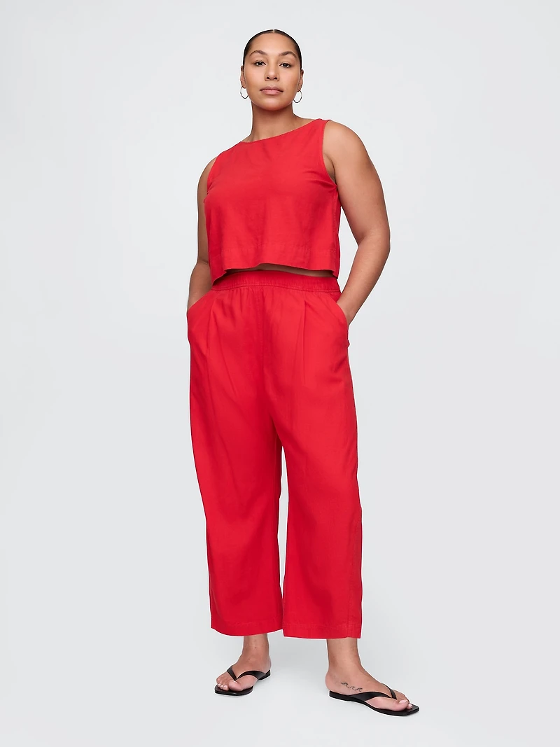 Mid Rise Linen-Blend Easy Barrel Pants