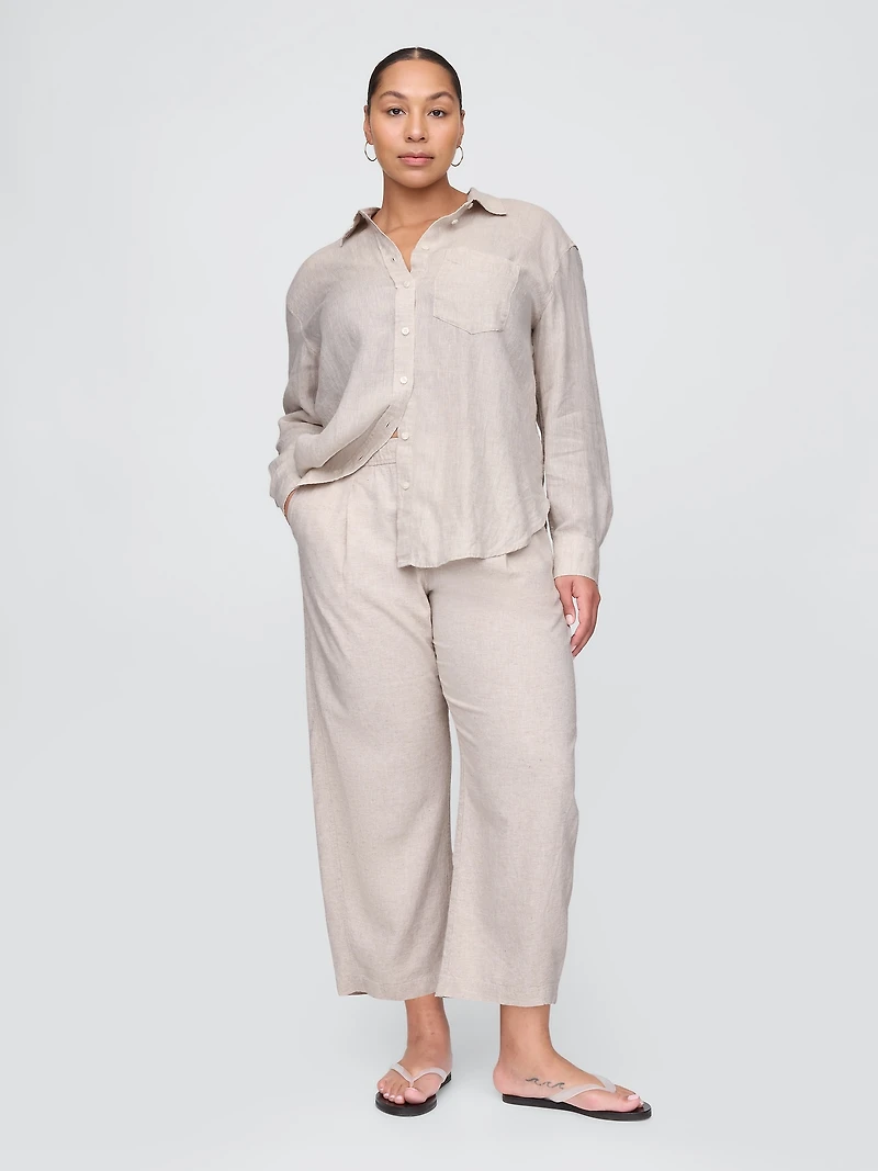 Mid Rise Linen-Blend Easy Barrel Pants