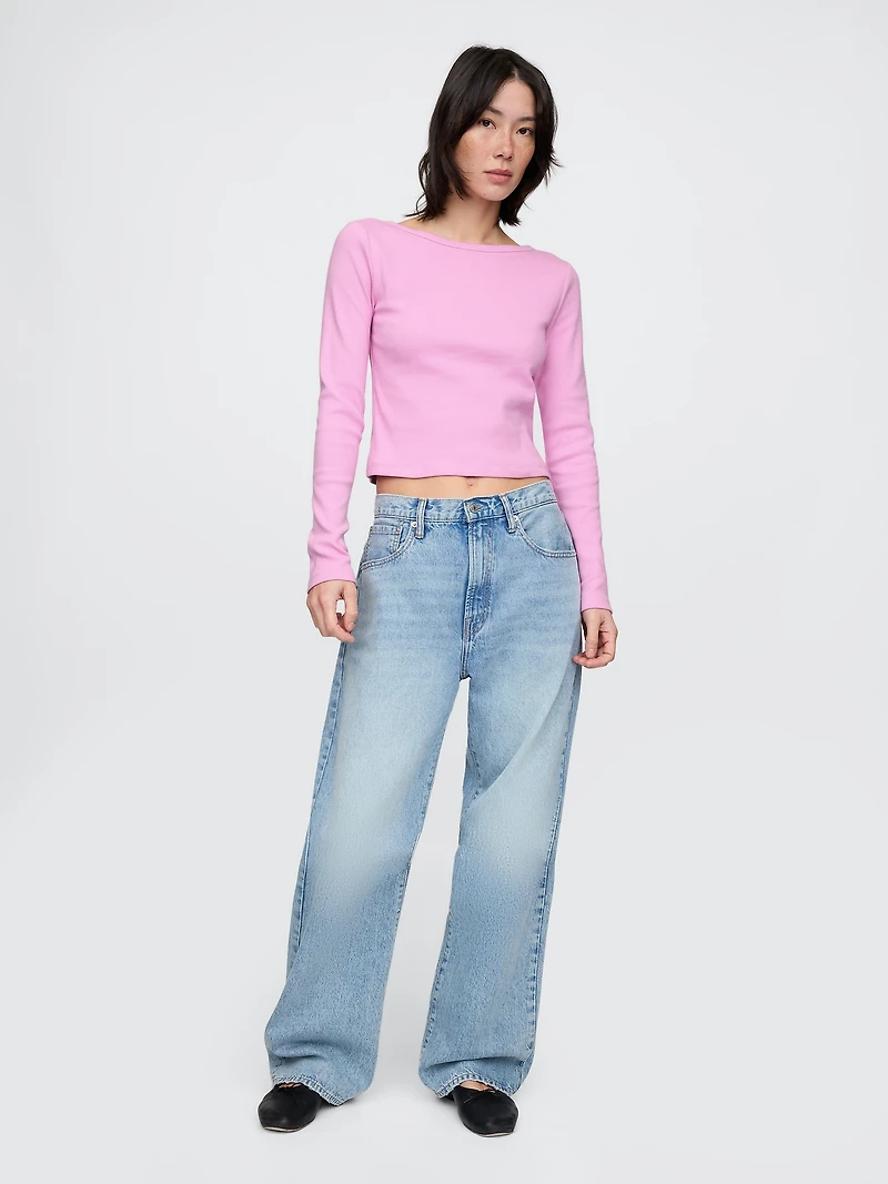 Heavyweight Rib Boatneck Crop T-Shirt