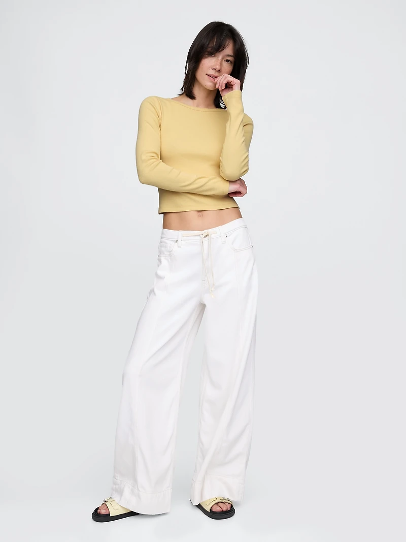 Heavyweight Rib Boatneck Crop T-Shirt