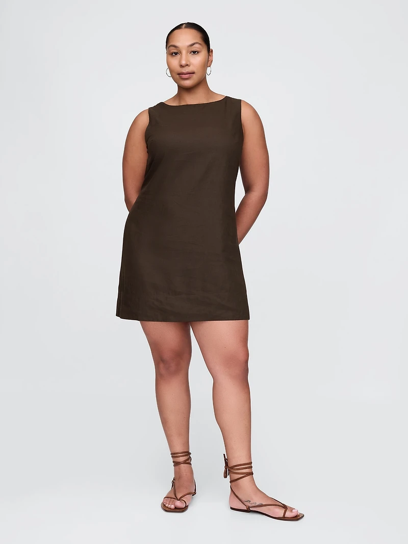 Linen-Blend Mini Shift Dress