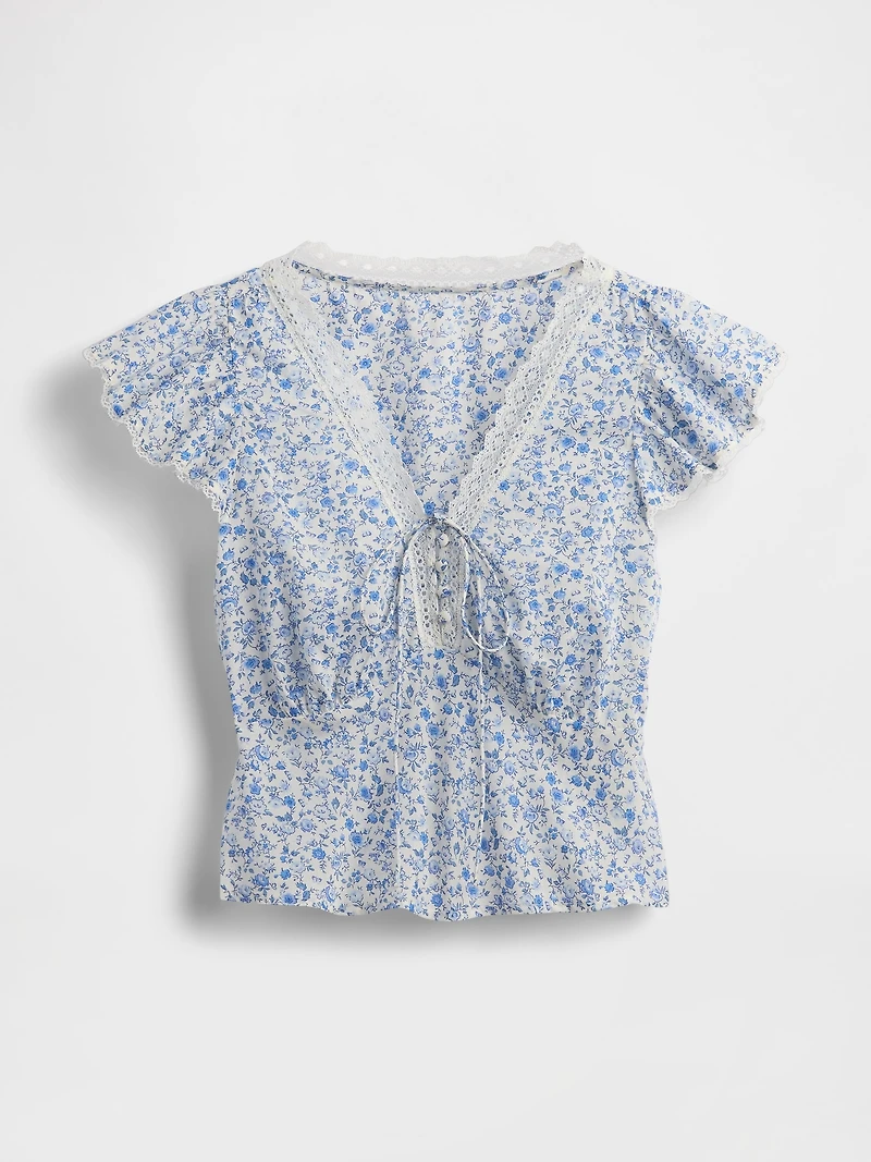 Lace-Trim Floral Top