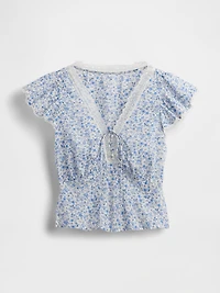Lace-Trim Floral Top
