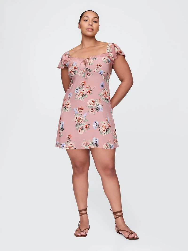 Crepe Flutter-Sleeve Mini Dress