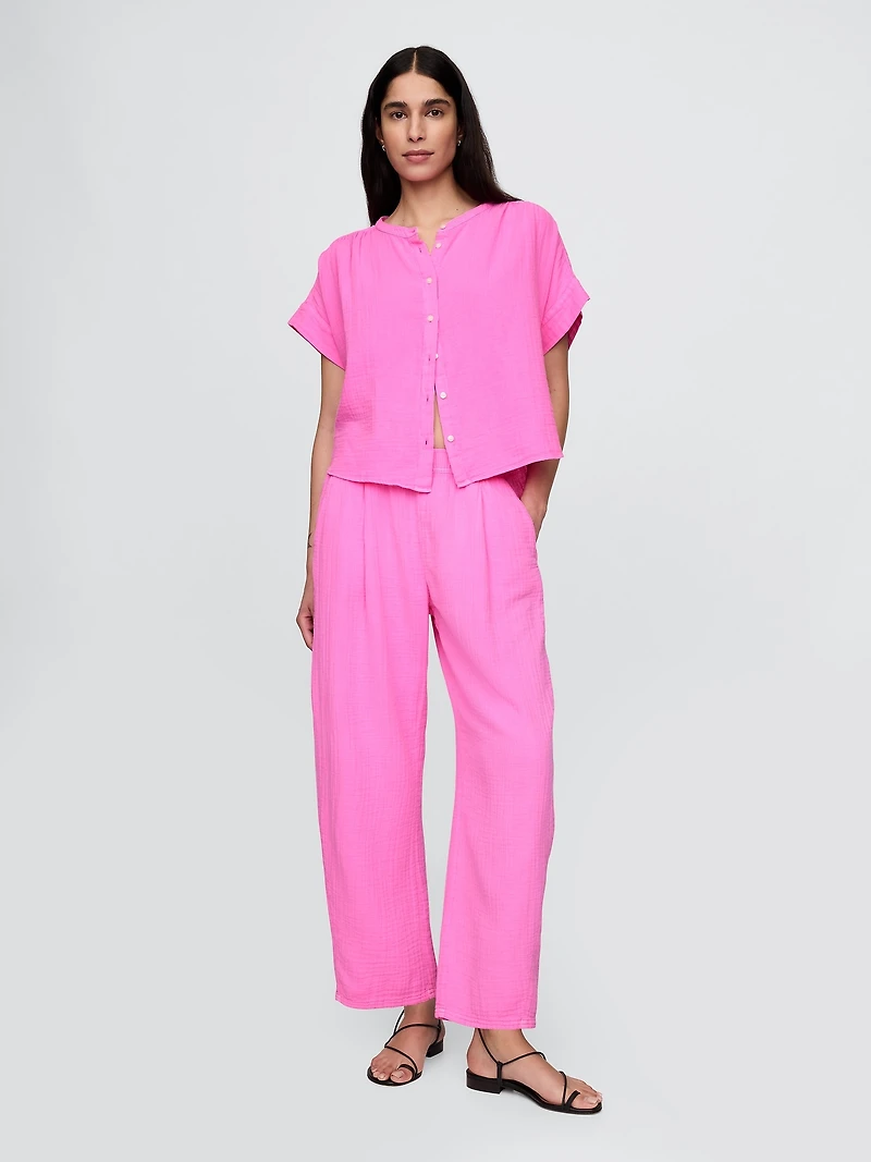 Cotton Gauze Easy Barrel Pants