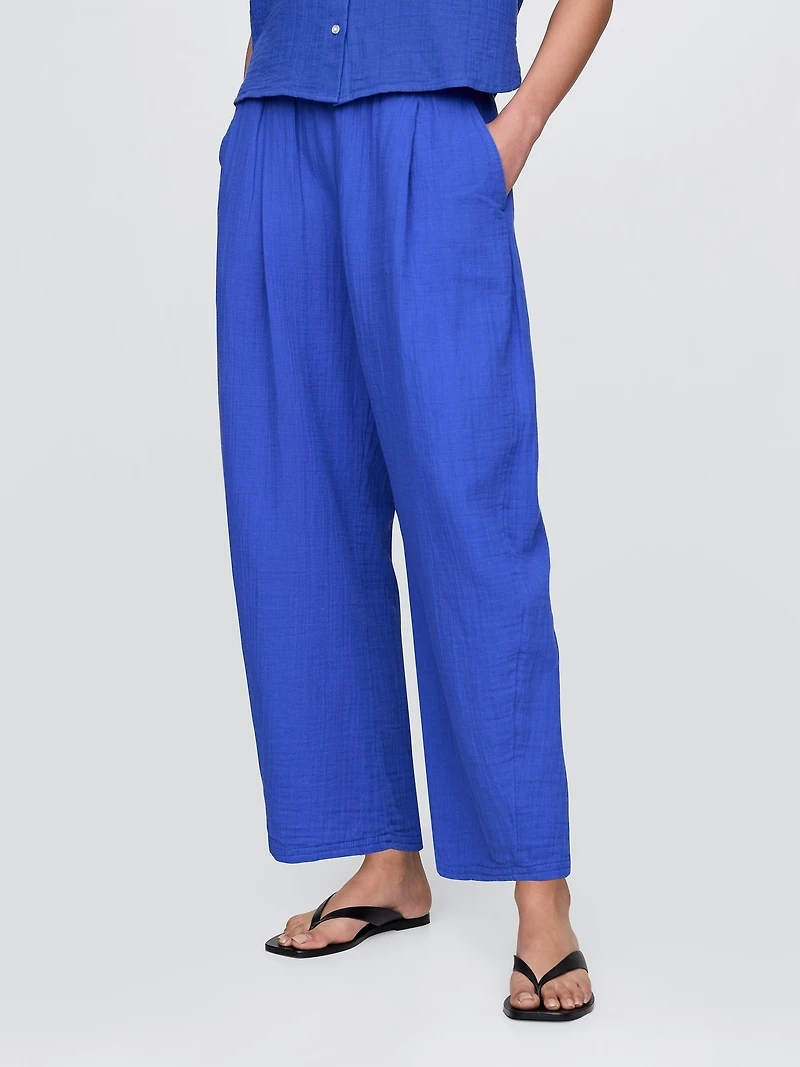 Cotton Gauze Easy Barrel Pants