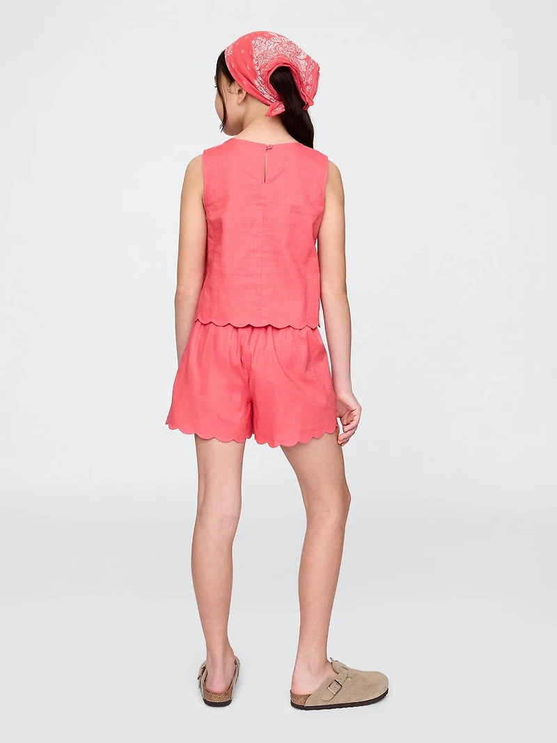 Kids Linen-Cotton Scalloped Wrap Skort