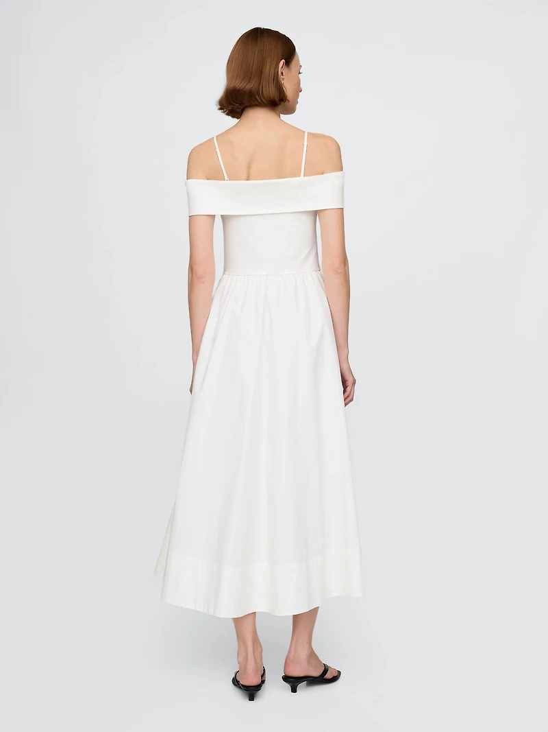 Mixed Media Off-Shoulder Midi Dress