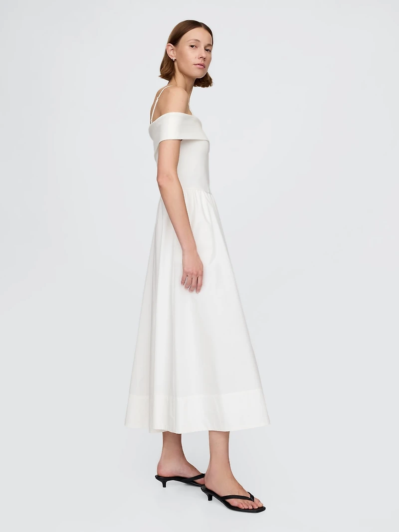 Mixed Media Off-Shoulder Midi Dress