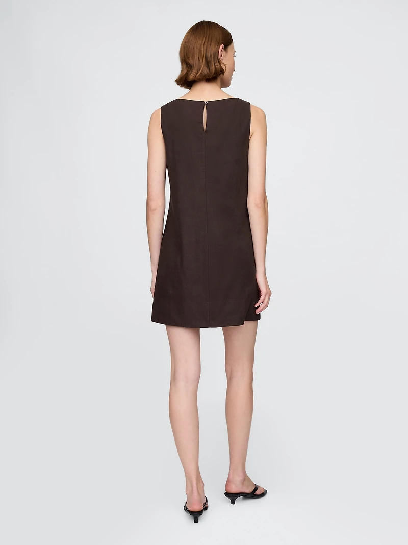 Linen-Blend Mini Shift Dress