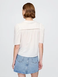 Puff-Sleeve Lace Collared Top