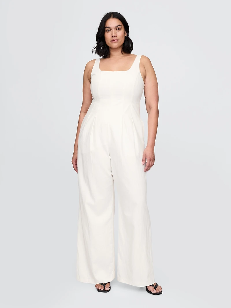 Linen-Blend Seamed Jumpsuit