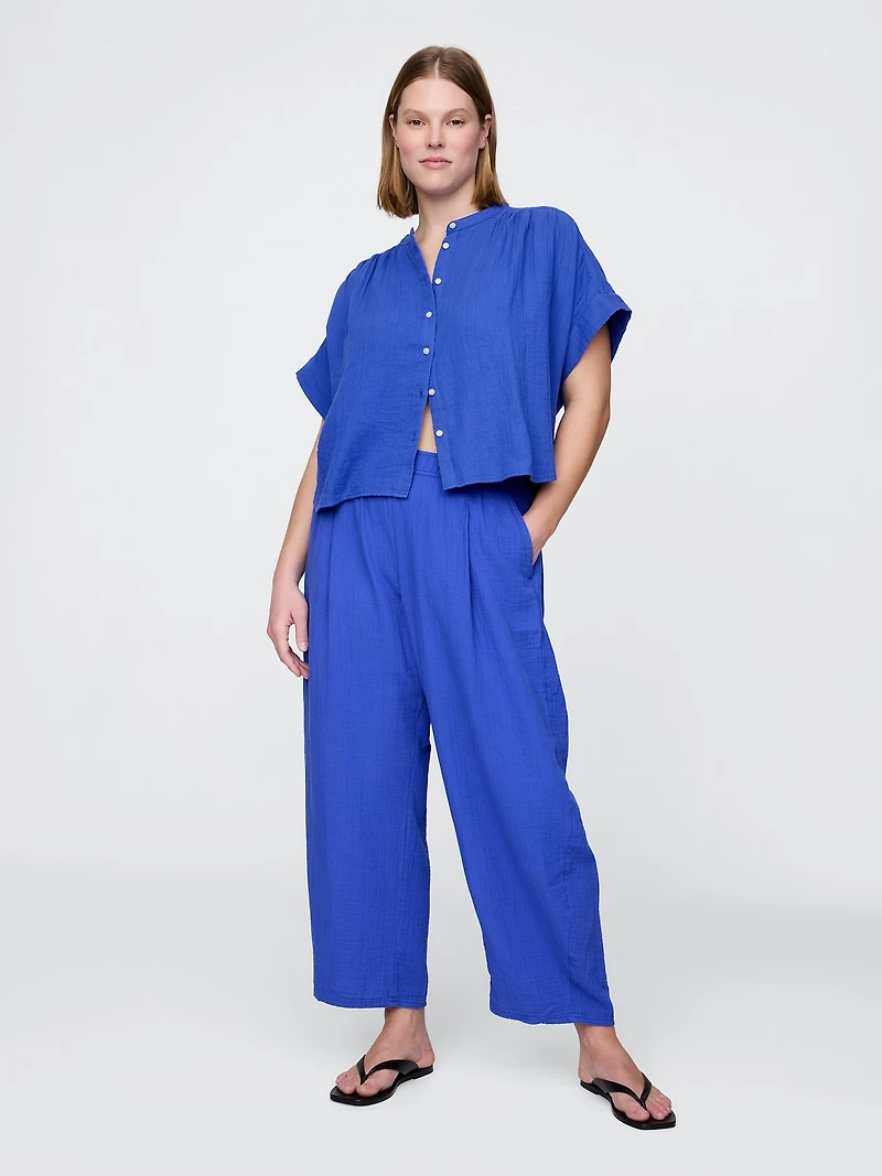 Cotton Gauze Easy Barrel Pants
