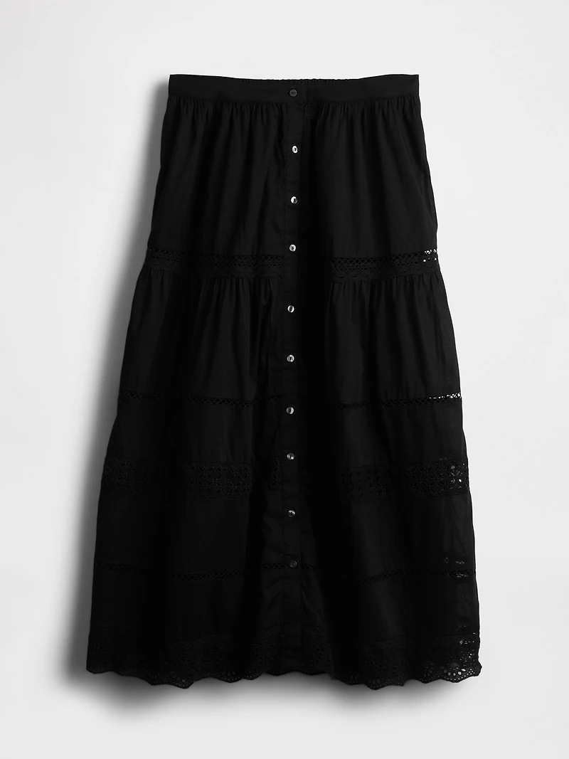 Tiered Lace-Trim Maxi Skirt