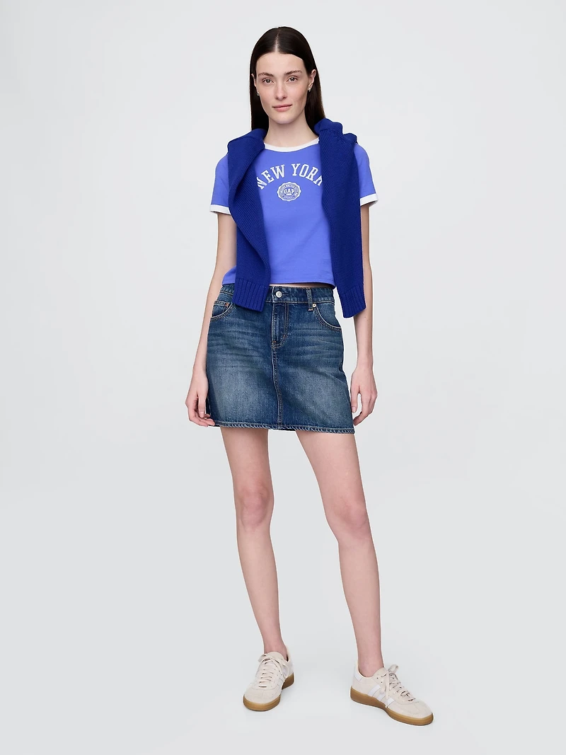 Cotton Jersey New York Logo Shrunken T-Shirt