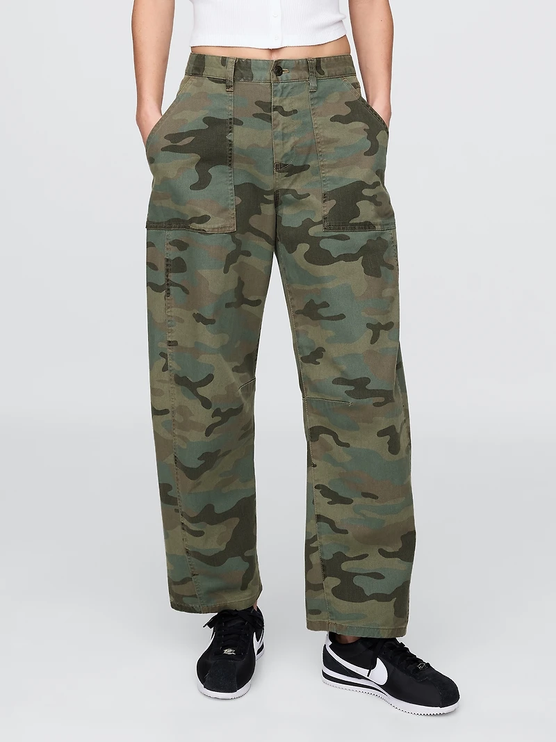 Mid Rise Twill Barrel Pants