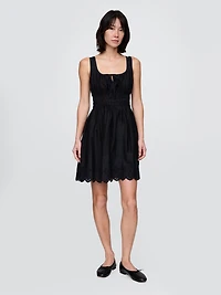 Linen-Blend Smocked Mini Dress