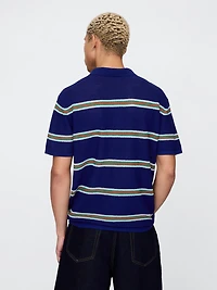 Textured Crochet Polo Shirt Sweater