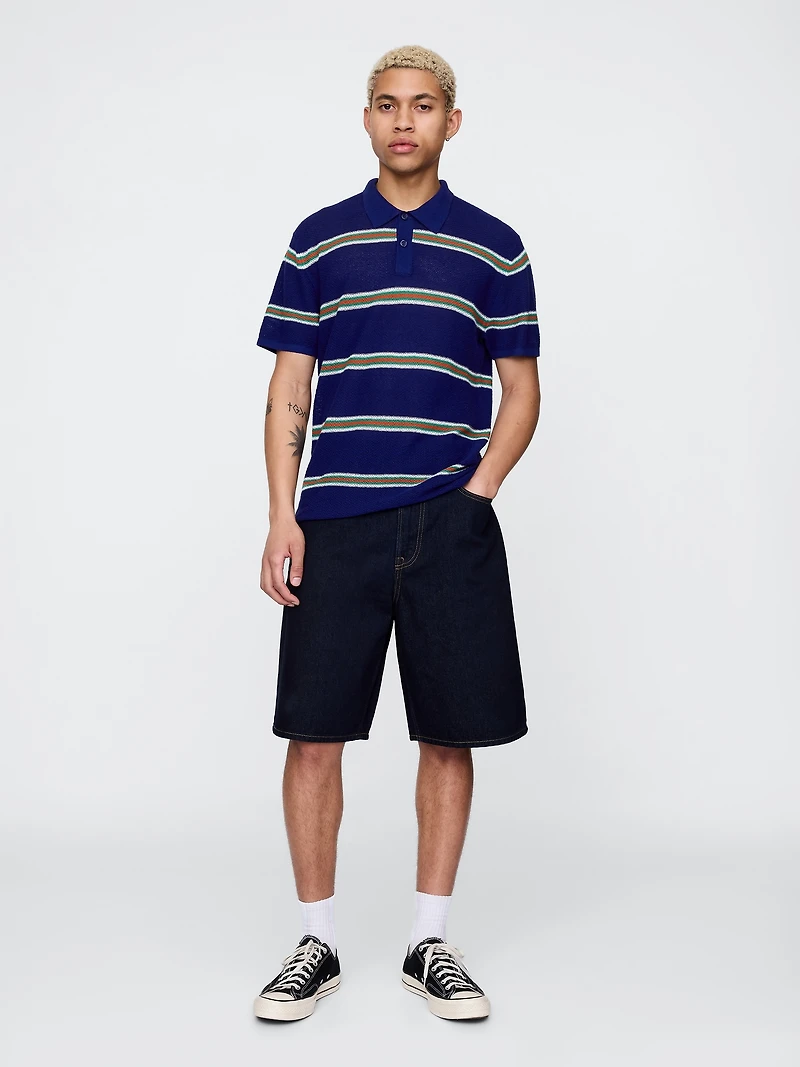 Textured Crochet Polo Shirt Sweater