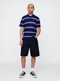 Textured Crochet Polo Shirt Sweater