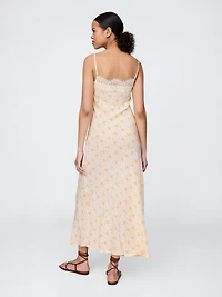 Crepe Lace-Trim Sweetheart Maxi Dress