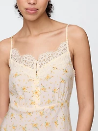 Crepe Lace-Trim Sweetheart Maxi Dress