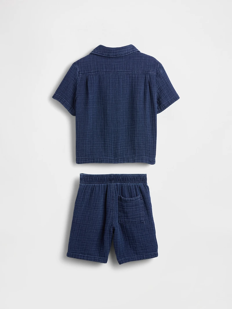 Baby & Toddler Crinkle Gauze Denim Outfit Set