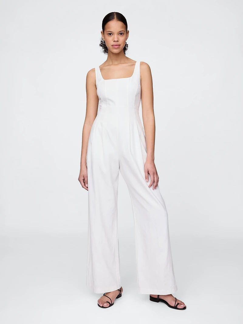Linen-Blend Seamed Jumpsuit