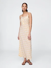 Crepe Lace-Trim Sweetheart Maxi Dress