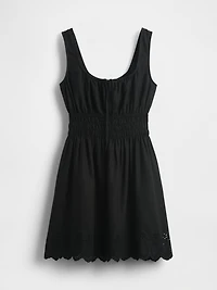 Linen-Blend Smocked Mini Dress