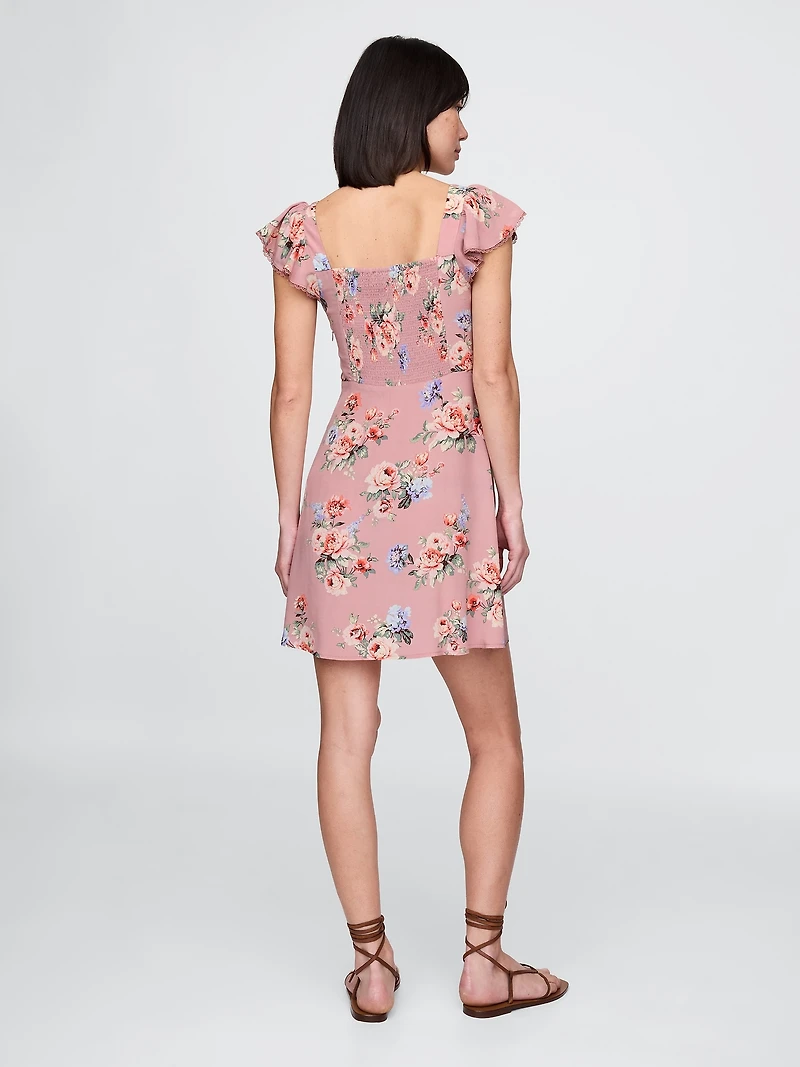 Crepe Flutter-Sleeve Mini Dress