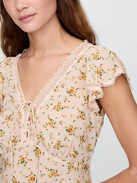 Lace-Trim Floral Top