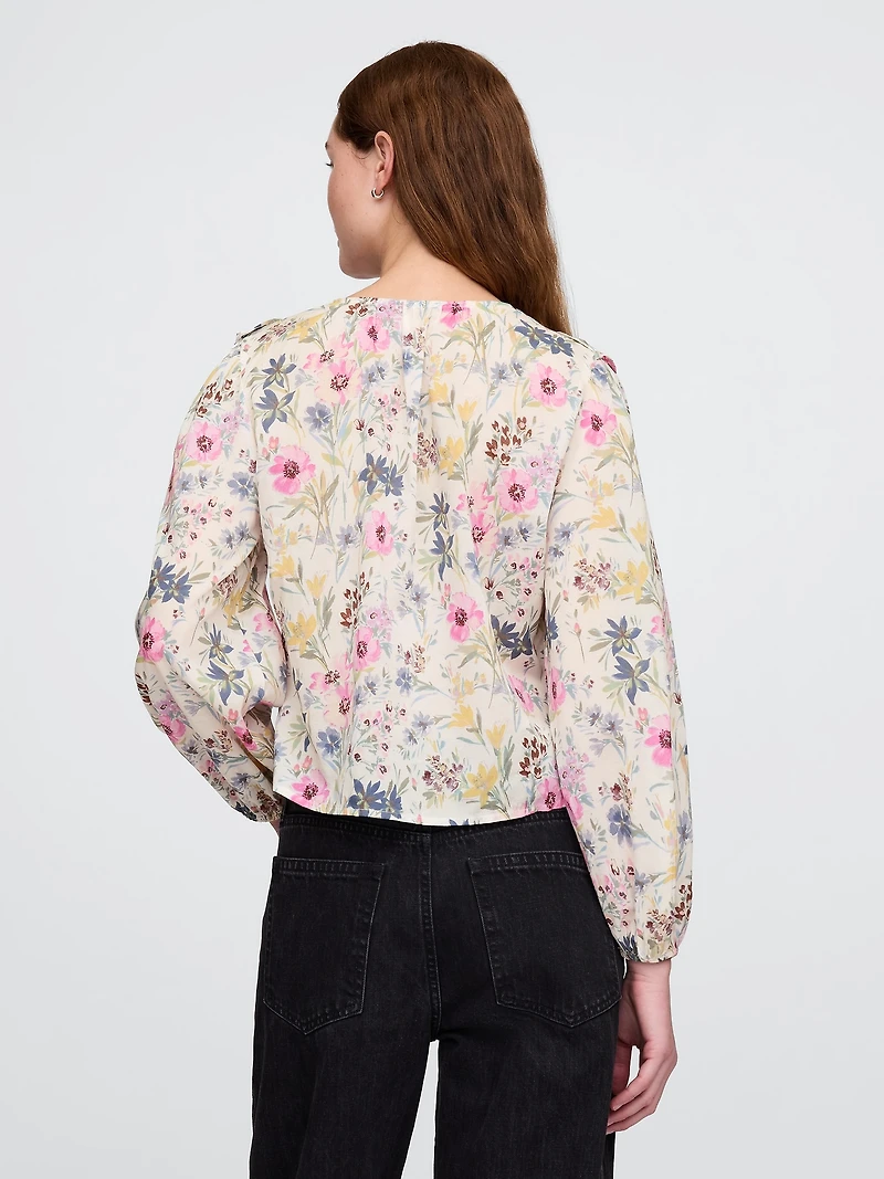 Ruffle-Trim Floral Top